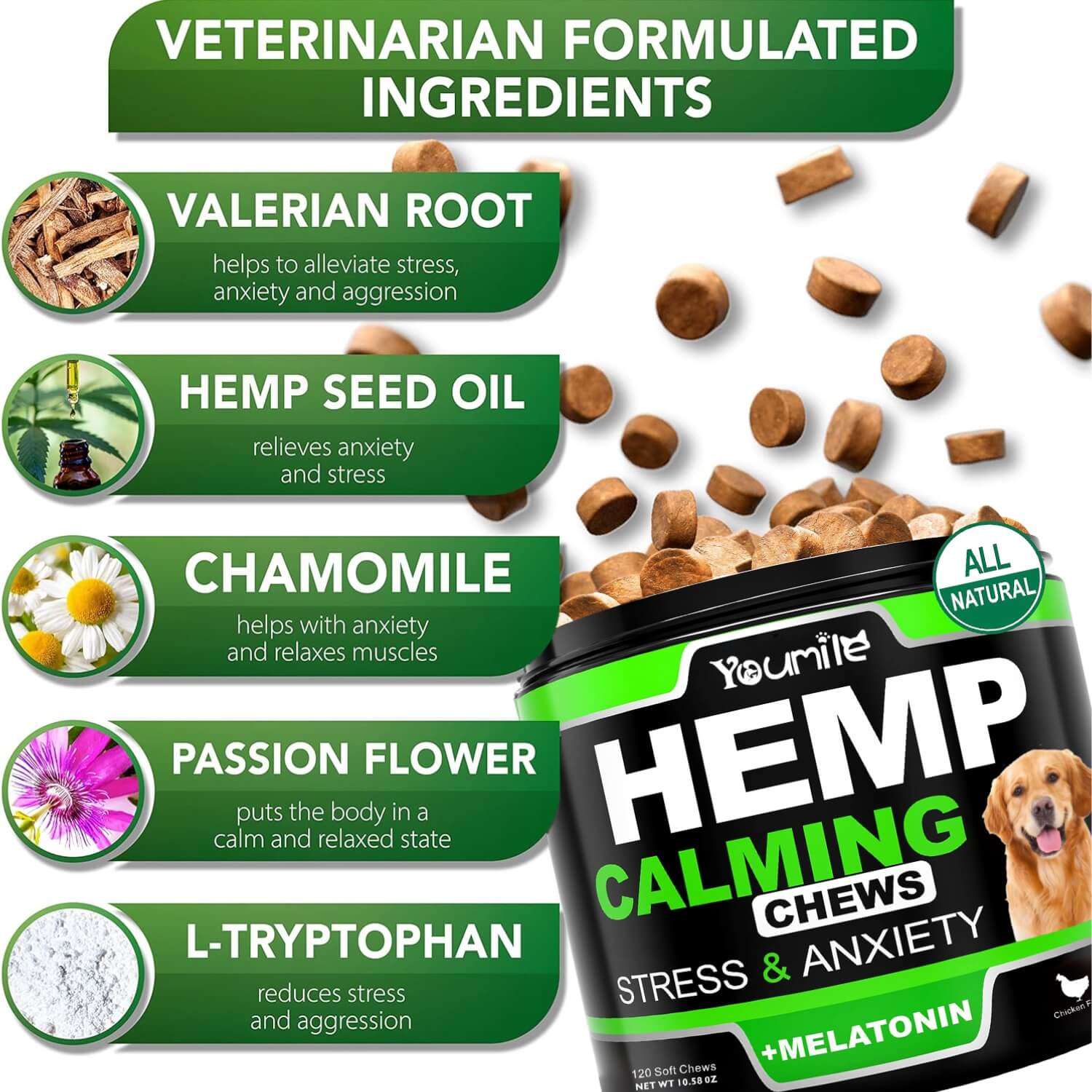 Calming Soft Chews for Dogs - Reduces Anxiety, Storms and Separation Stressand