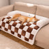 Cream Square Plaid Cozy Dog Mat Furniture Protector Cover