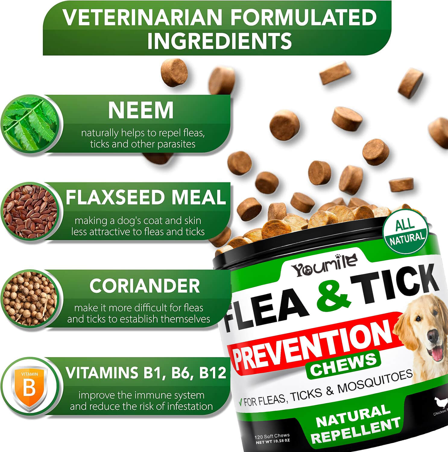 Dog Flea and Tick Treatment Chewable Supplement - Chicken Flavor