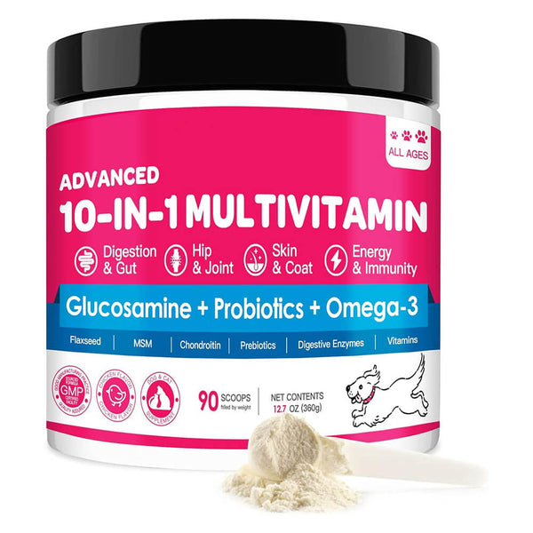 Dog Multivitamin Vitamins Powder Probiotics & Digestive Enzymes for Gut Health