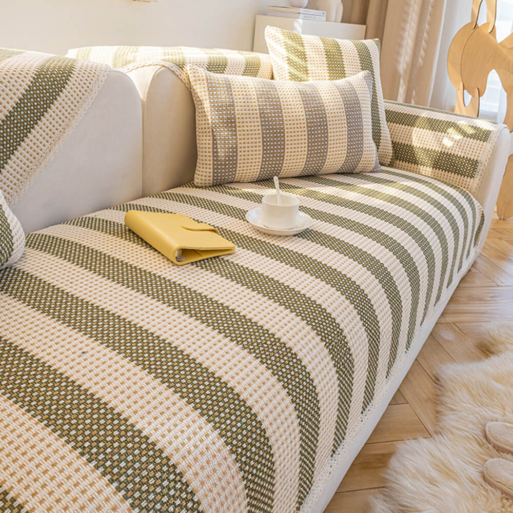 Cotton Linen Stripe Anti-scratch Furniture Protector Couch Cover
