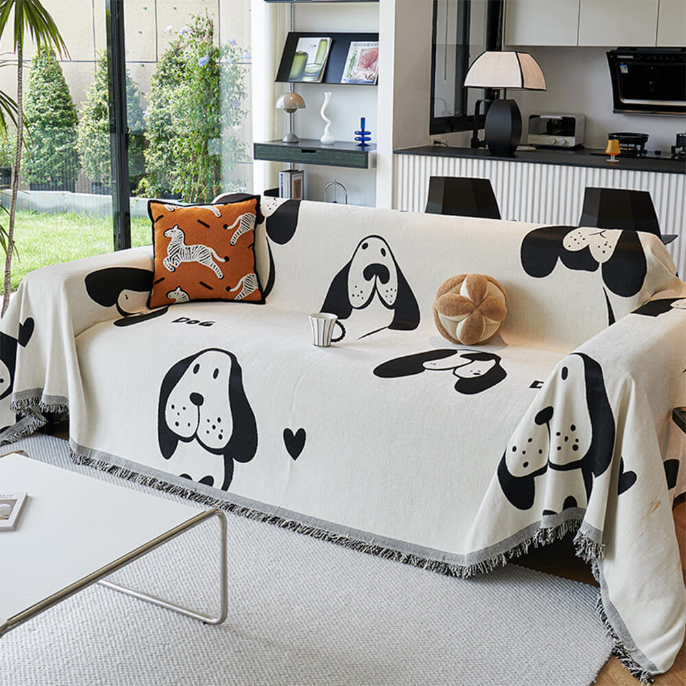Dog & Cat Patterns Cozy Chenille Throw Couch Cover