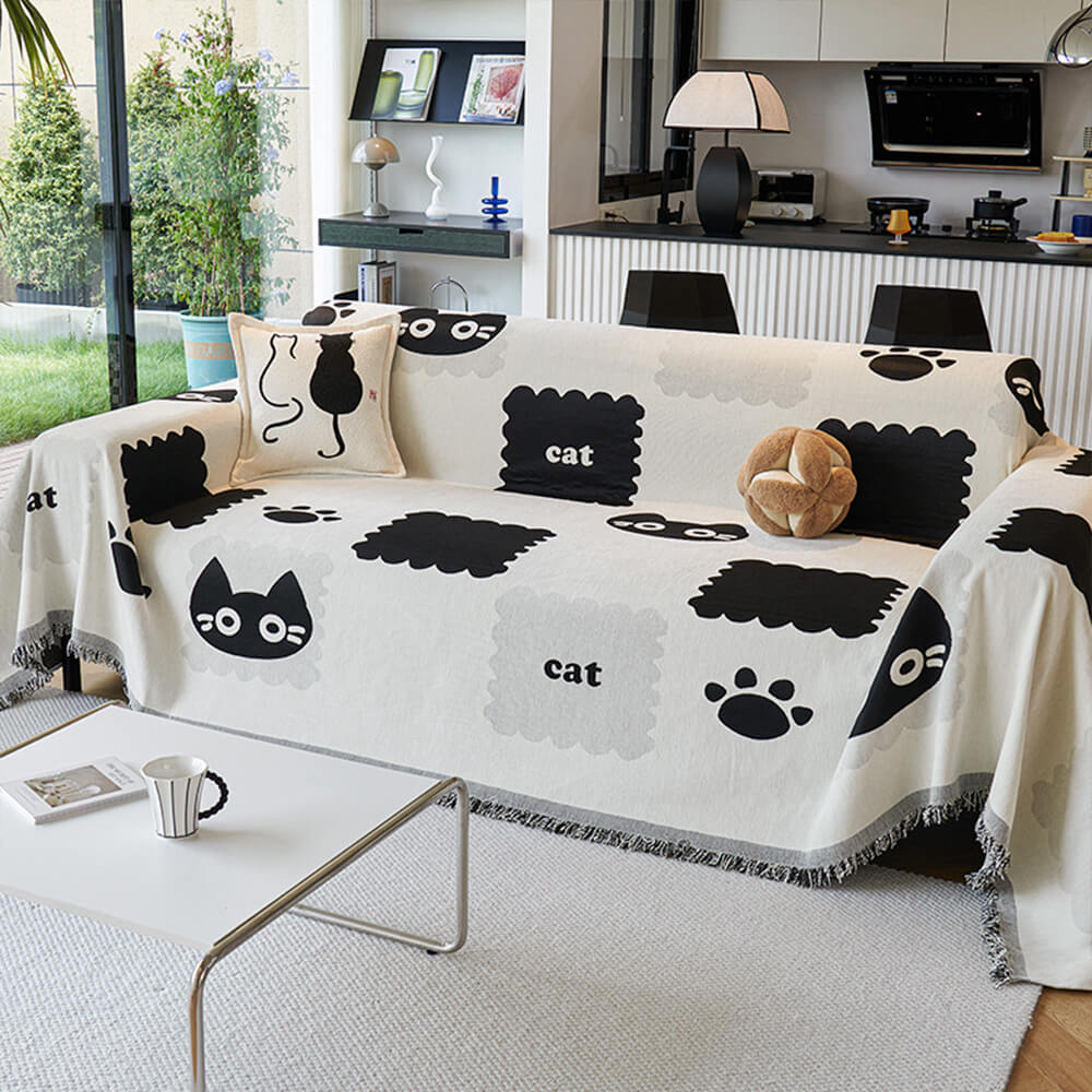 Dog & Cat Patterns Cozy Chenille Throw Couch Cover