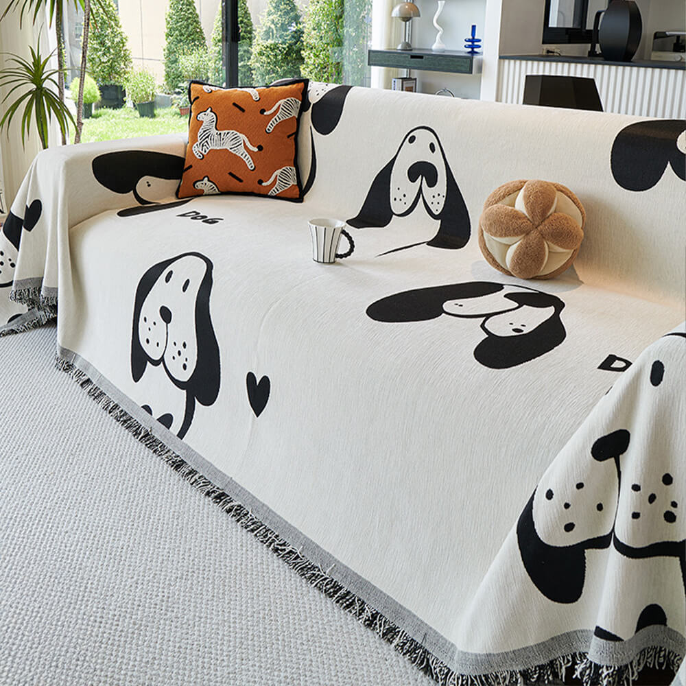 Dog & Cat Patterns Cozy Chenille Throw Couch Cover