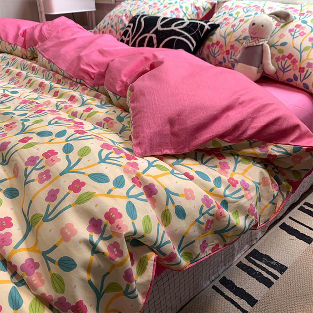 Floral Print Breathable Cotton Summer Bed Sheet Set