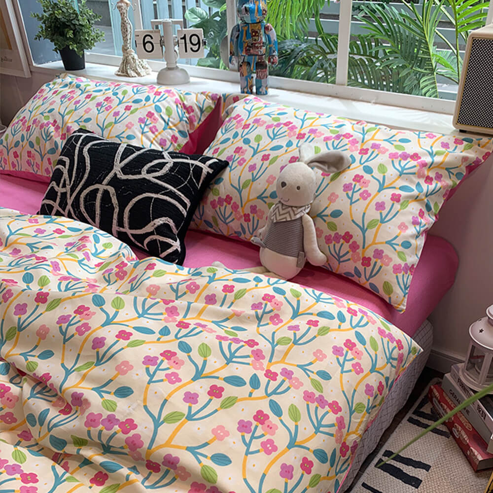 Floral Print Breathable Cotton Summer Bed Sheet Set