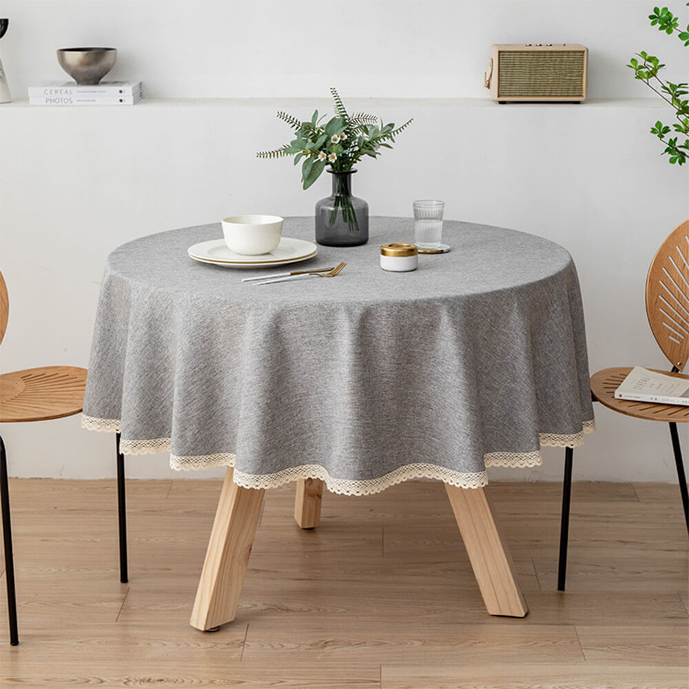 Minimalist Linen Waterproof and Oil-Resistant Easy-Care Round Tablecloth