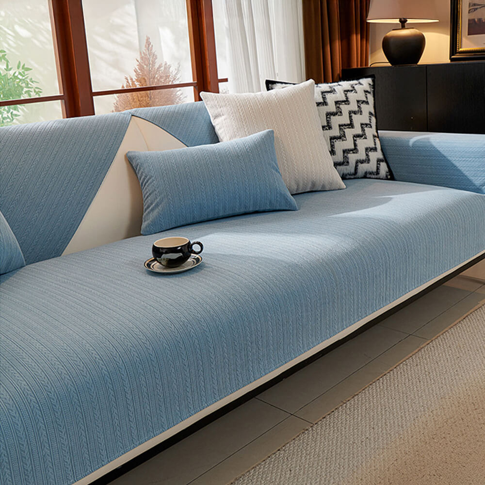 Minimalist Waterproof Wheat Stripe Design Chenille Couch Cover