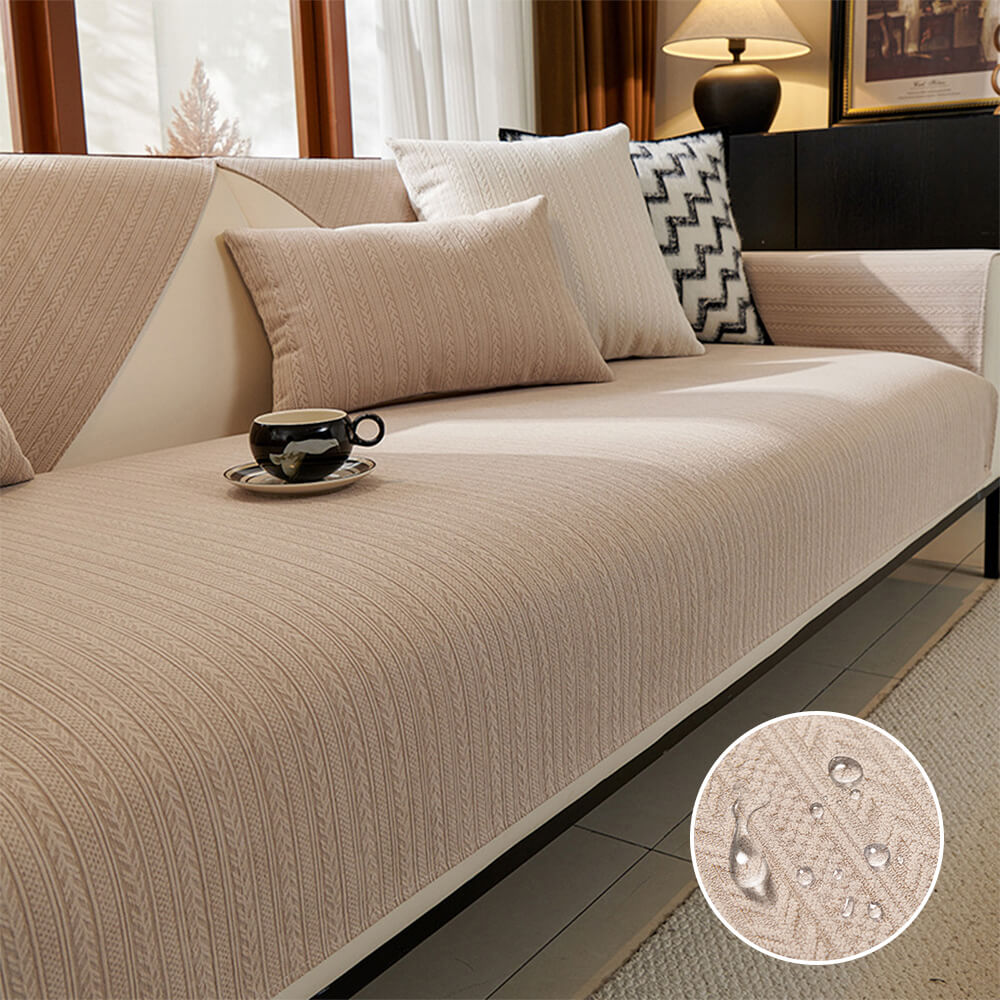 Minimalist Waterproof Wheat Stripe Design Chenille Couch Cover