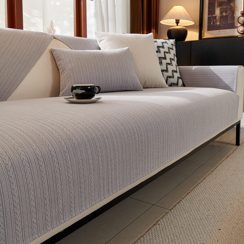 Minimalist Waterproof Wheat Stripe Design Chenille Couch Cover