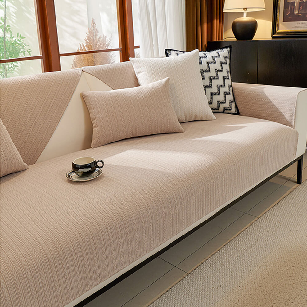 Minimalist Waterproof Wheat Stripe Design Chenille Couch Cover