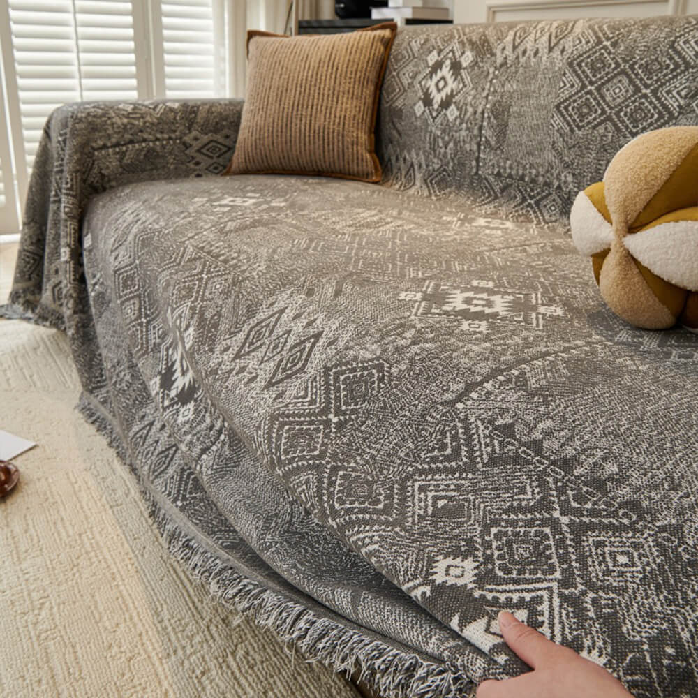 Moroccan Pattern Reversible Chenille Cat-Scratch Resistant Throw Couch Cover