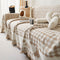 Retro Gingham Pattern Chenille with Decorative Tassels Throw Couch Cover