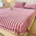 Vertical Stripe Thickened Faux Rabbit Fur Mattress Protector Fitted Sheet