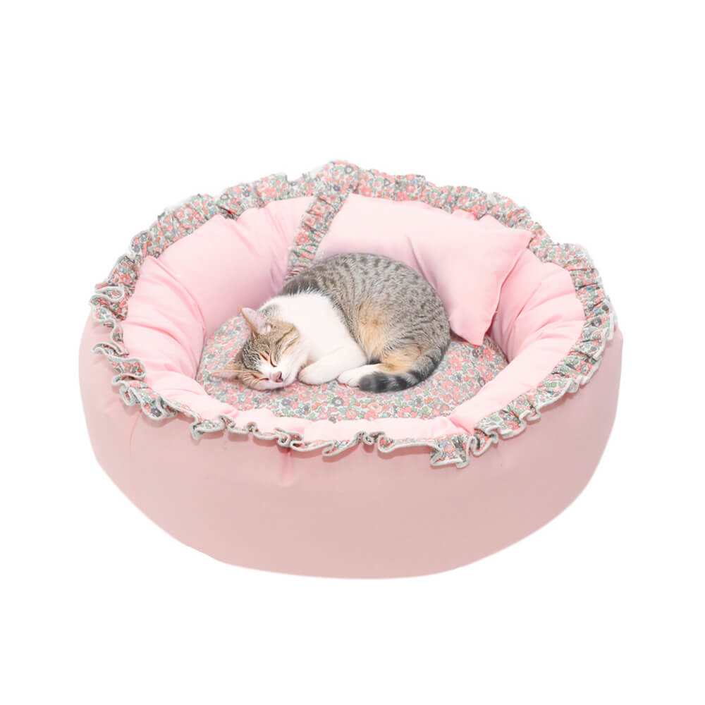 Vintage Pastoral Floral Cozy Round Cat Bed