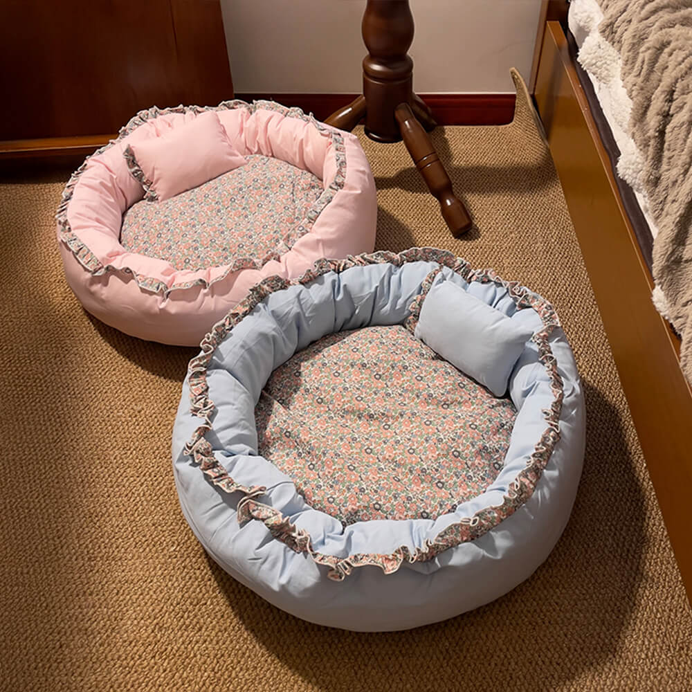 Vintage Pastoral Floral Cozy Round Cat Bed