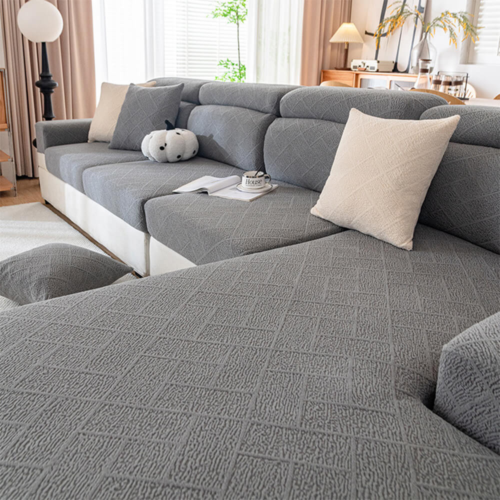 Diamond Jacquard Plush Full-Cover Stretch Couch Cover