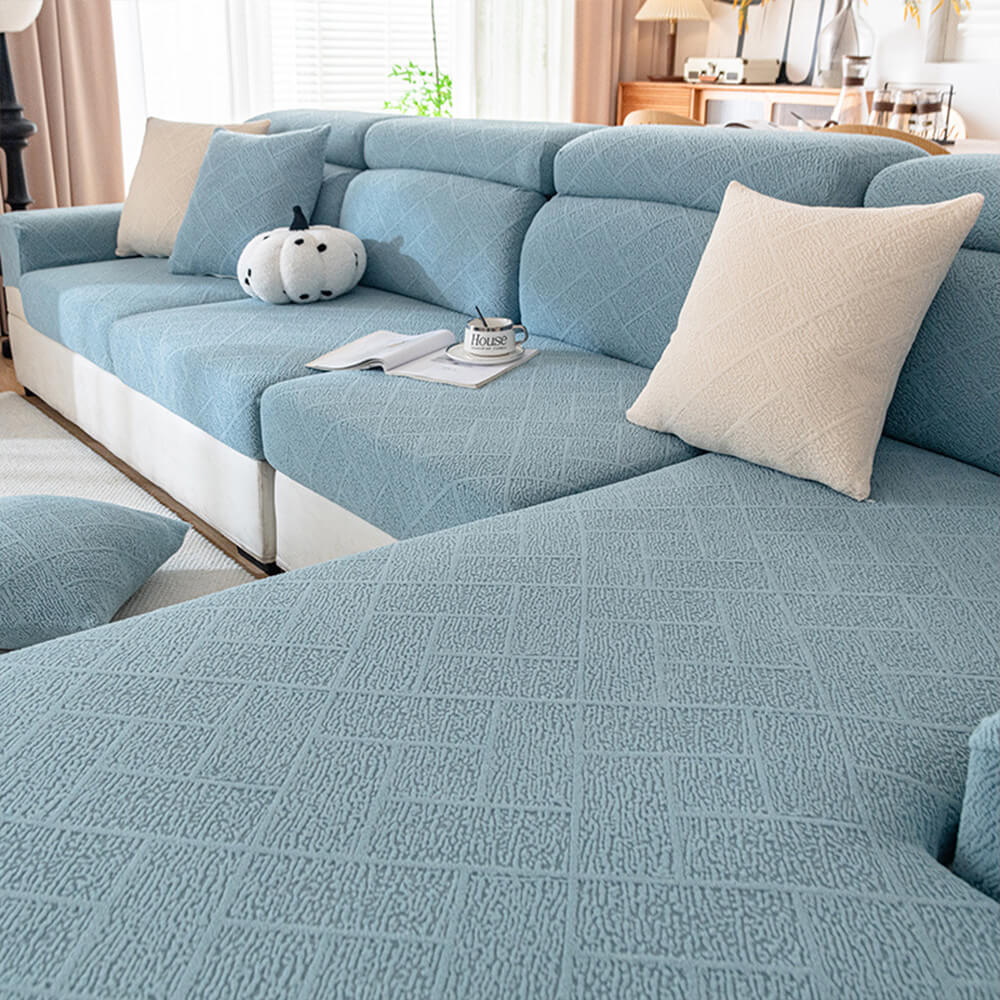 Diamond Jacquard Plush Full-Cover Stretch Couch Cover