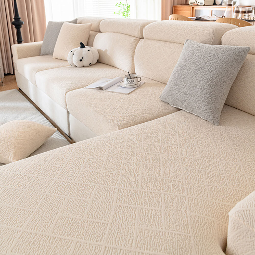 Diamond Jacquard Plush Full-Cover Stretch Couch Cover