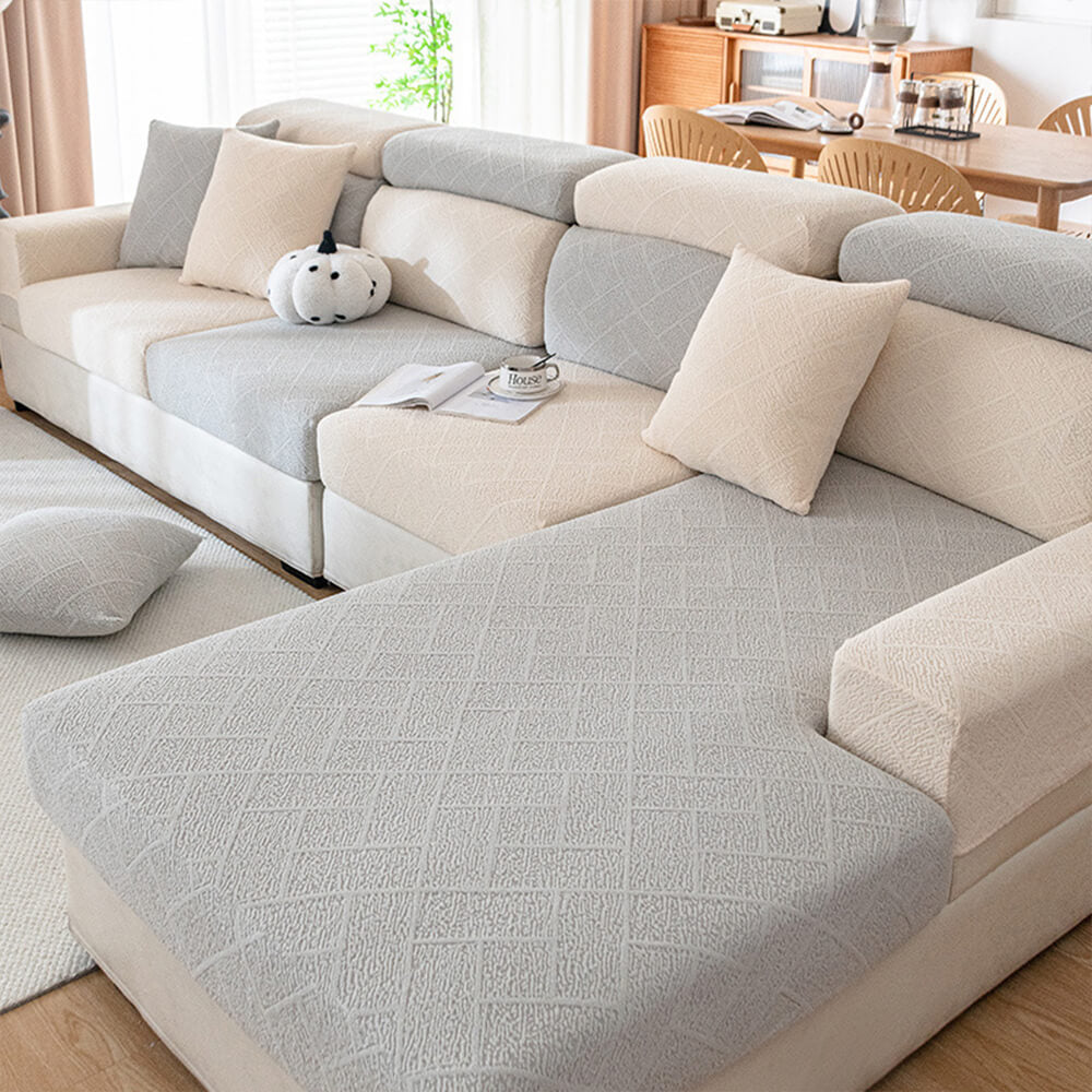 Diamond Jacquard Plush Full-Cover Stretch Couch Cover