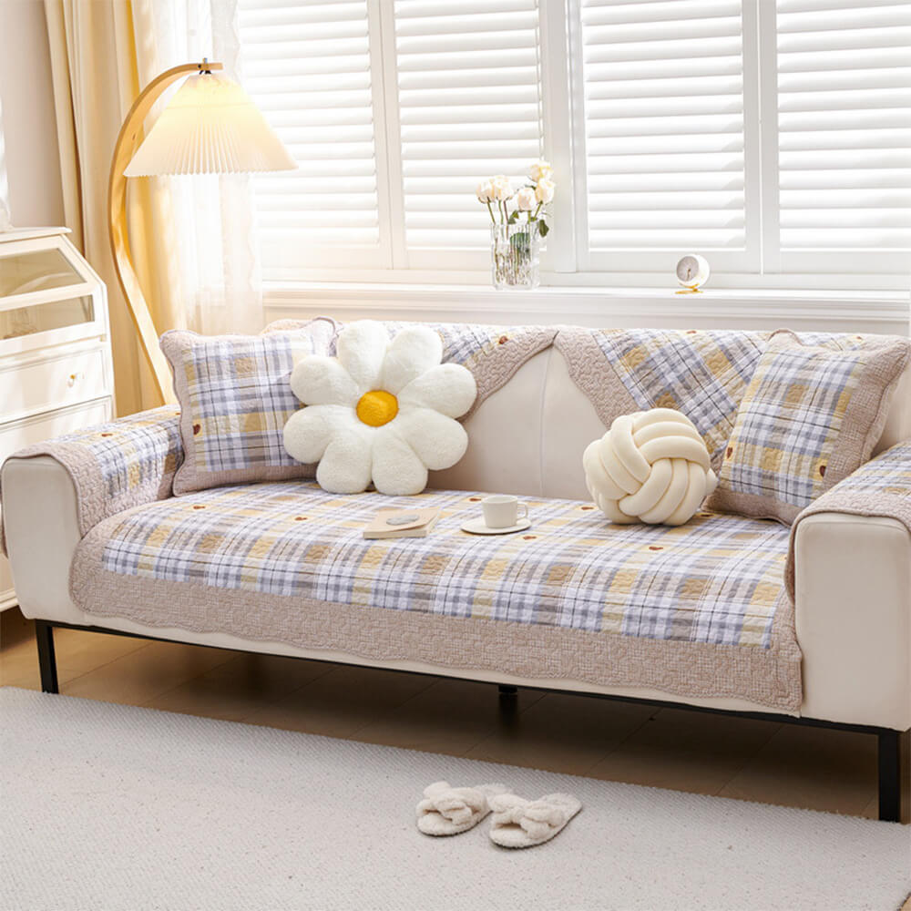 Garden Quilted Patchwork Soft Cotton Anti-Scratch Non-slip Couch Cover