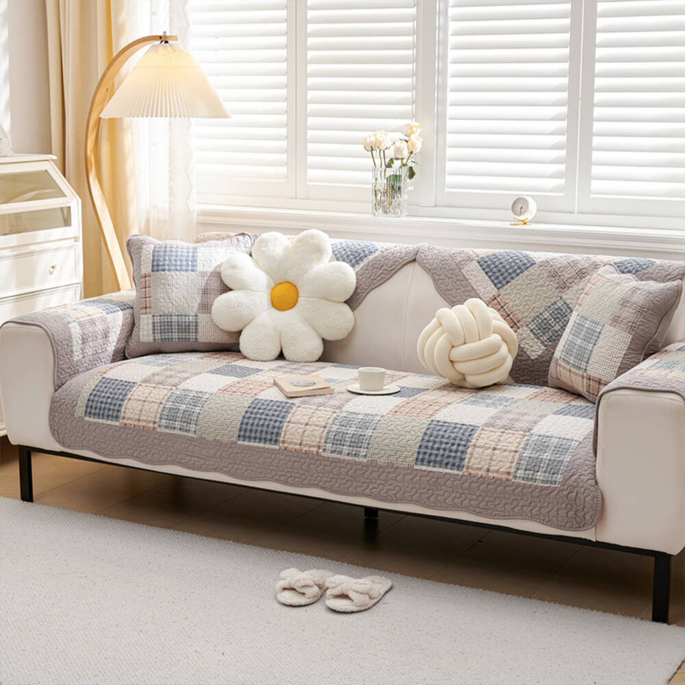 Garden Quilted Patchwork Soft Cotton Anti-Scratch Non-slip Couch Cover