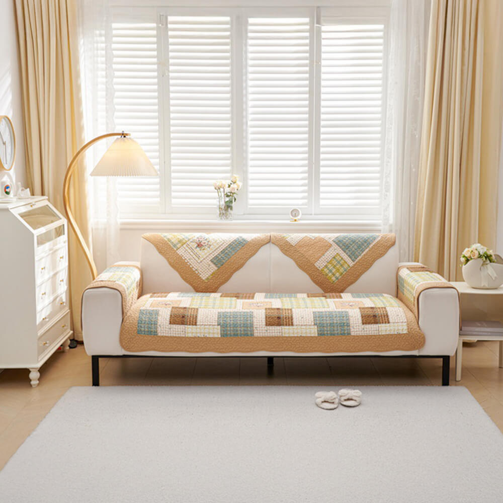 Garden Quilted Patchwork Soft Cotton Anti-Scratch Non-slip Couch Cover