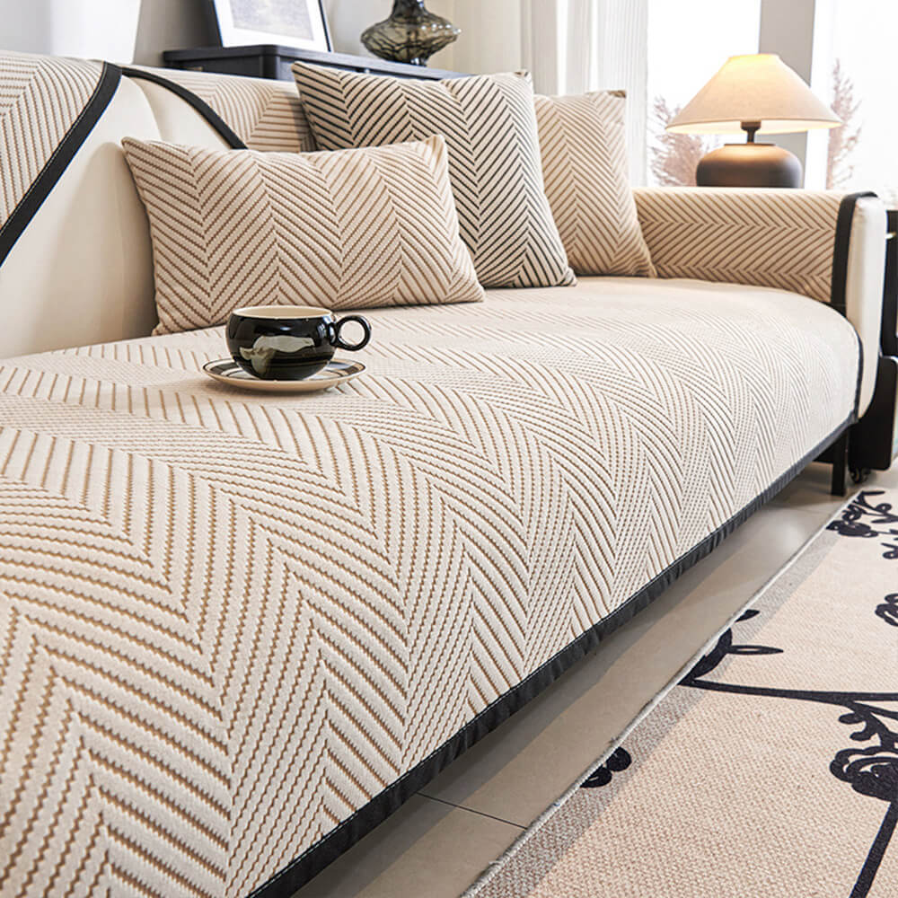 Two-Tone Woven Herringbone Skin-Friendly Polar Fleece Couch Cover