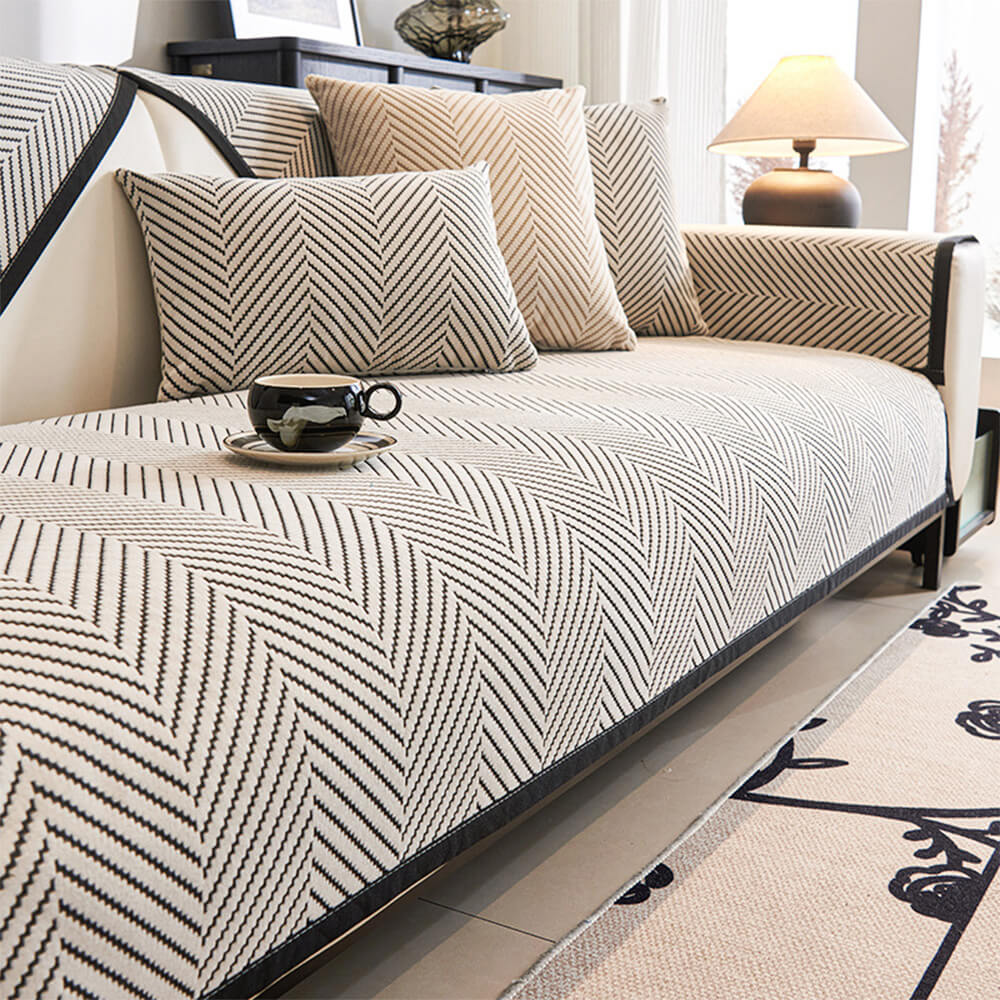 Two-Tone Woven Herringbone Skin-Friendly Polar Fleece Couch Cover