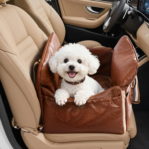 Deluxe Faux Leather Safety Center Console Pet Car Seat and Carrier 3 -in-1