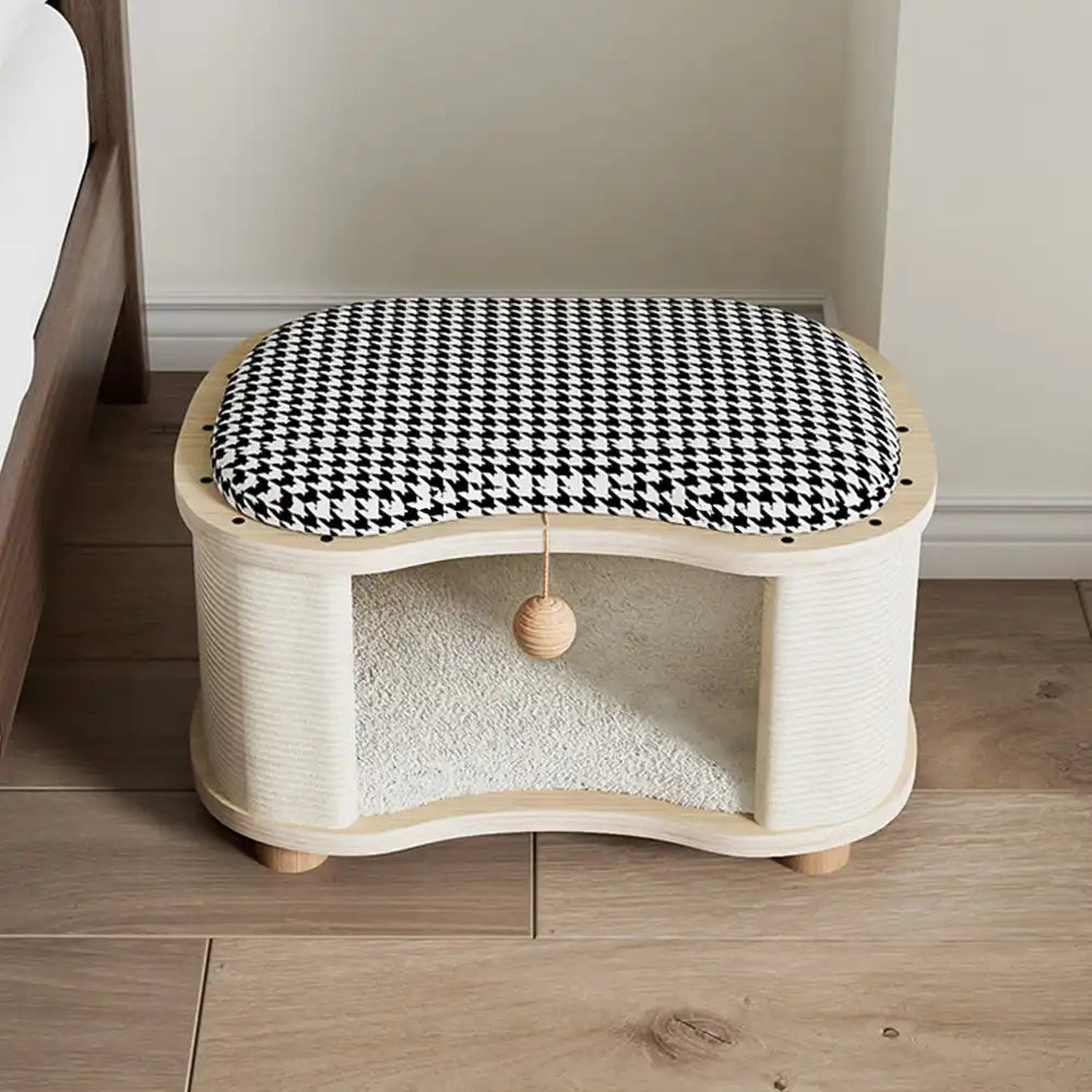 All-Season Modern 2-in-1 Enclosed Wooden Cat House Stool