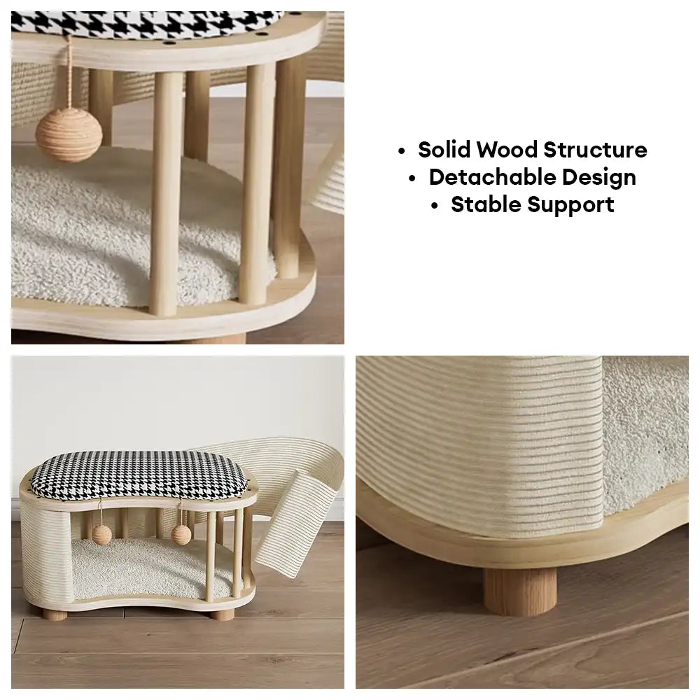 All-Season Modern 2-in-1 Enclosed Wooden Cat House Stool