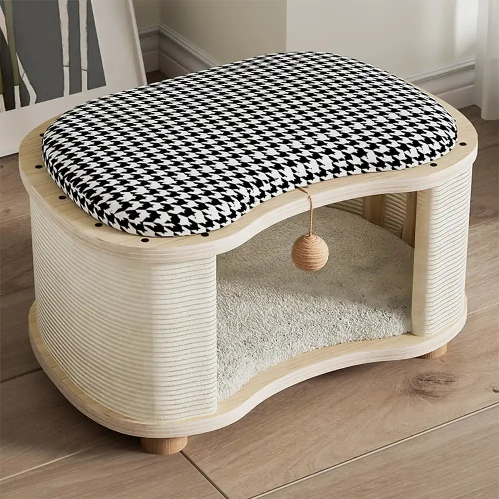 All-Season Modern 2-in-1 Enclosed Wooden Cat House Stool