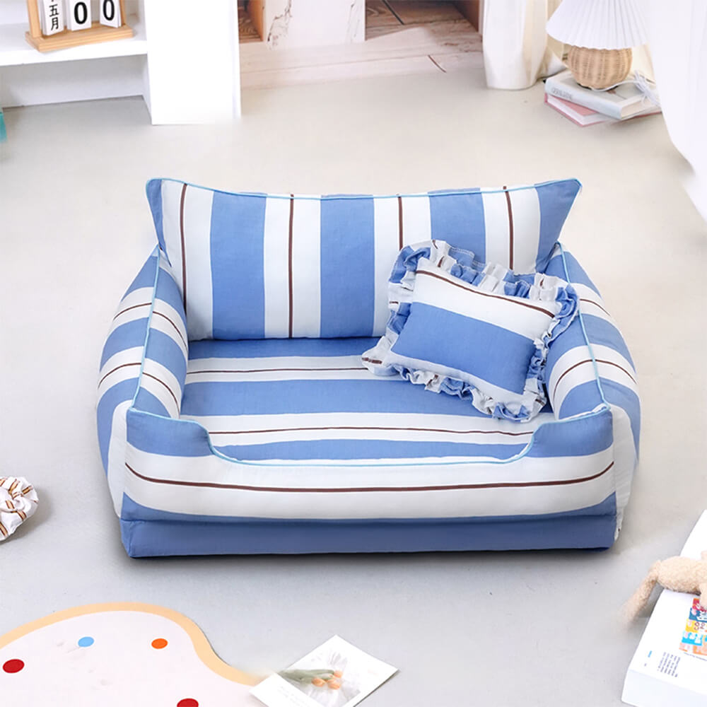 Cotton Full-Surround Dog & Cat Sofa Bed with Pillow
