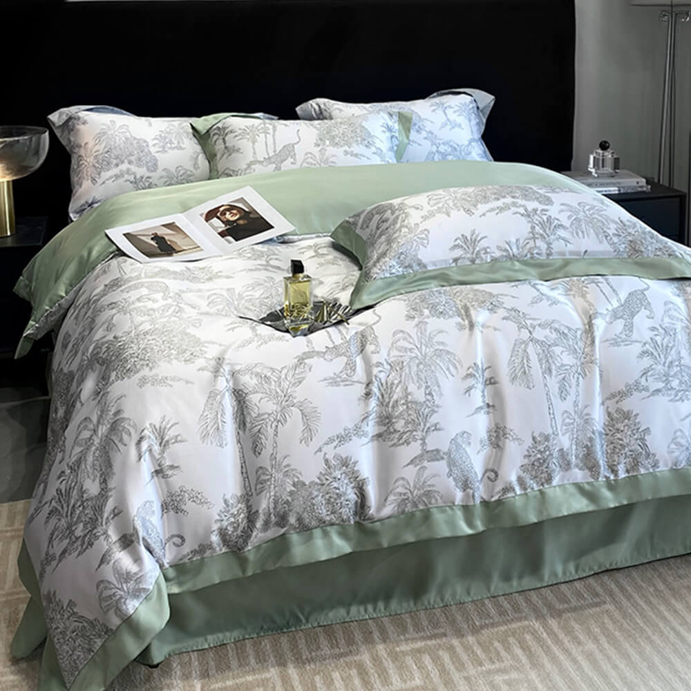 Elegant Toile Print Silky Cooling Duvet Cover Bed Sheet Set