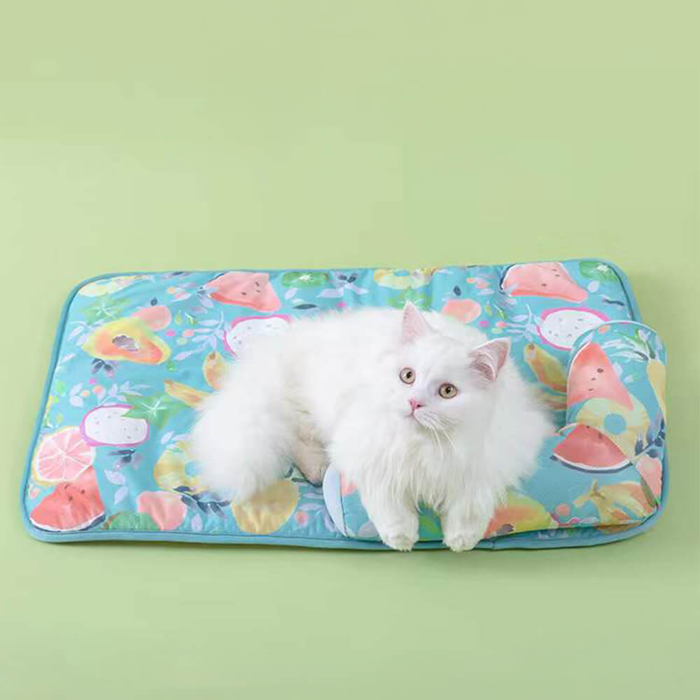 Fruit Print Cooling Ice Silk Dog & Cat Mat with Pillow