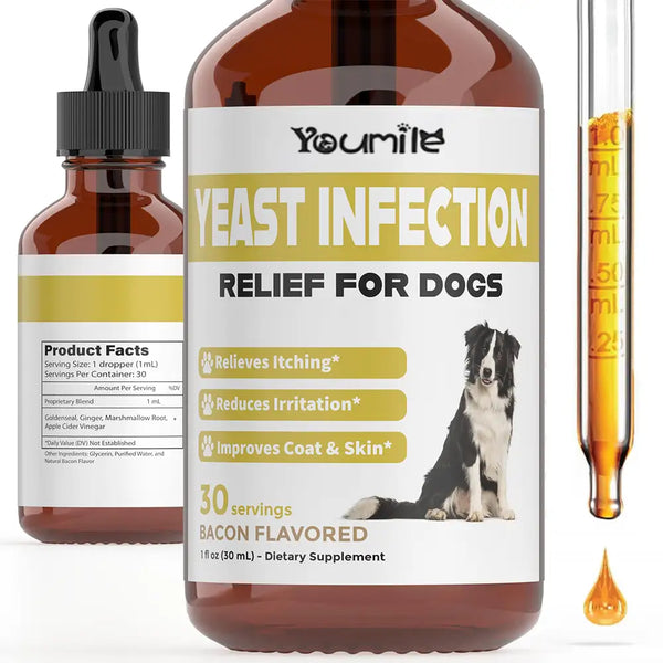 Itchy Skin & Ear Treatment Relieves Itching and Allergy - Yeast Infection Drops Supplement for Dogs