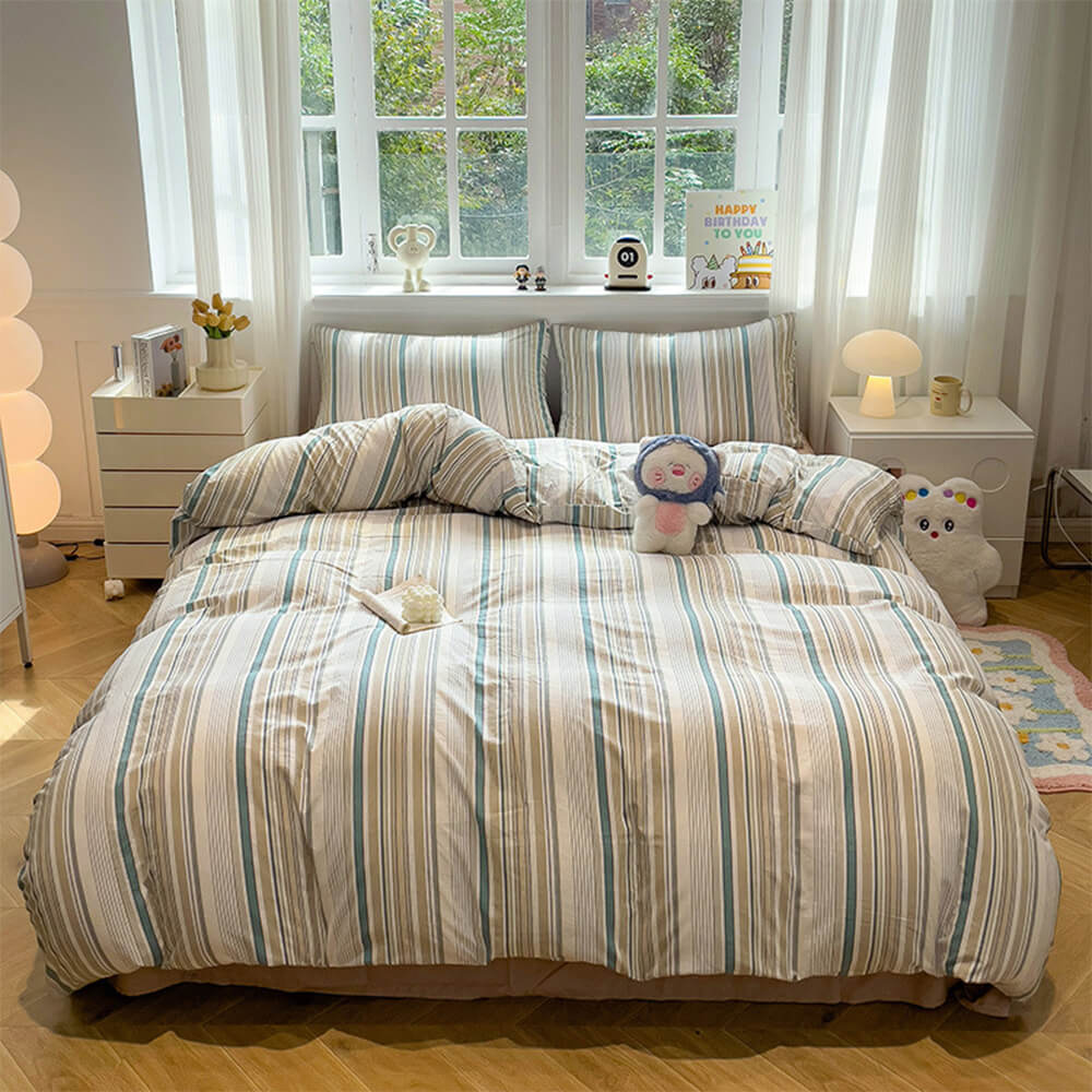 Modern Vertical Stripe Comfort Duvet Cover Bed Sheet Set