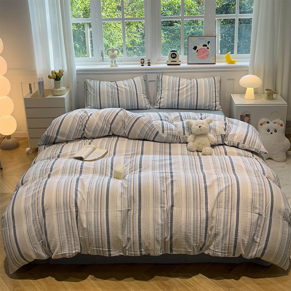 Modern Vertical Stripe Comfort Duvet Cover Bed Sheet Set