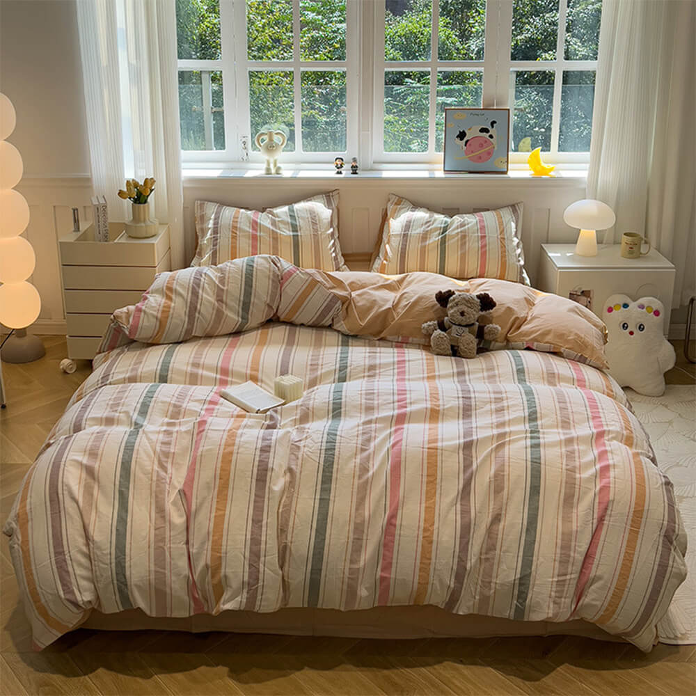 Modern Vertical Stripe Comfort Duvet Cover Bed Sheet Set