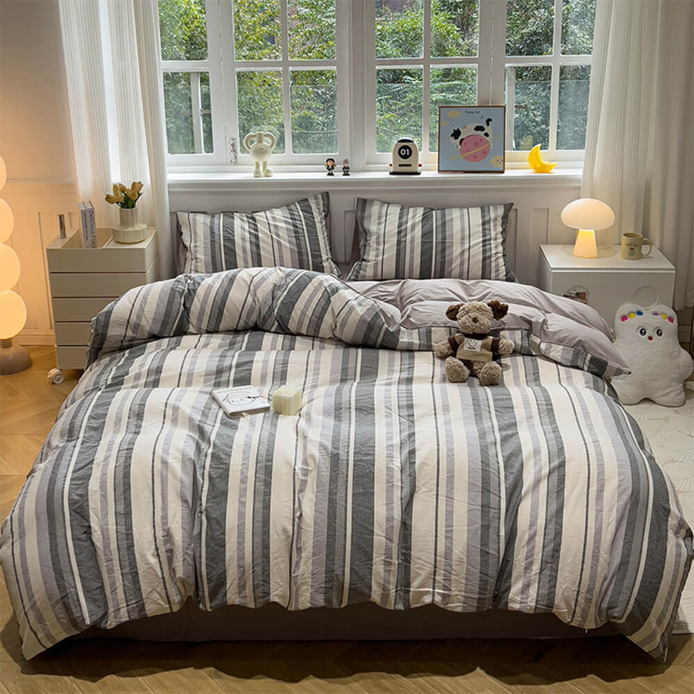 Modern Vertical Stripe Comfort Duvet Cover Bed Sheet Set