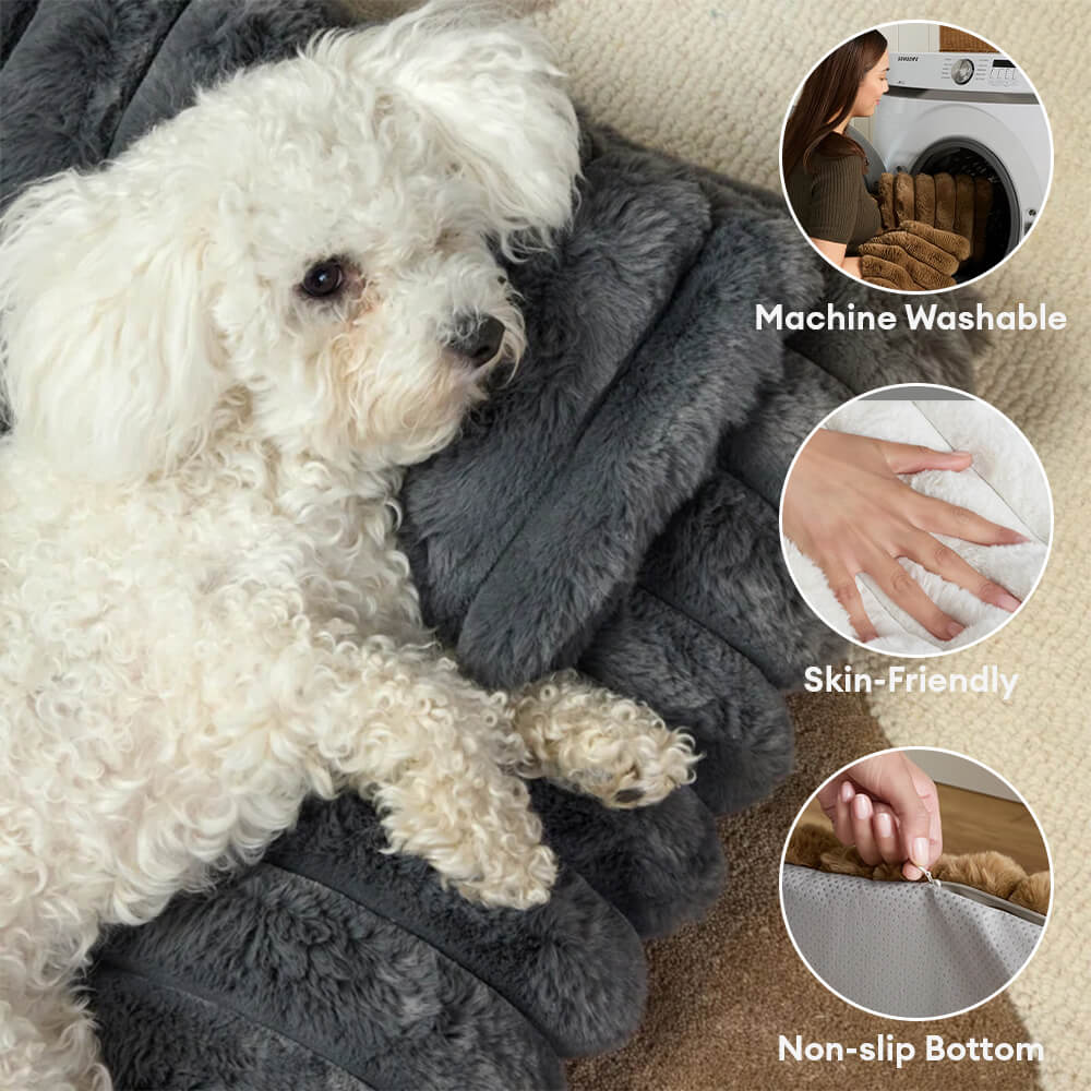 Plush Fluffy Thick Comfort Calming Dog Bed with Pillow
