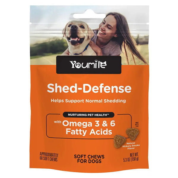 Shed-Defense Skin & Coat Supplement for Dogs – 60 Count Pouch with Omega-3 Fish Oil