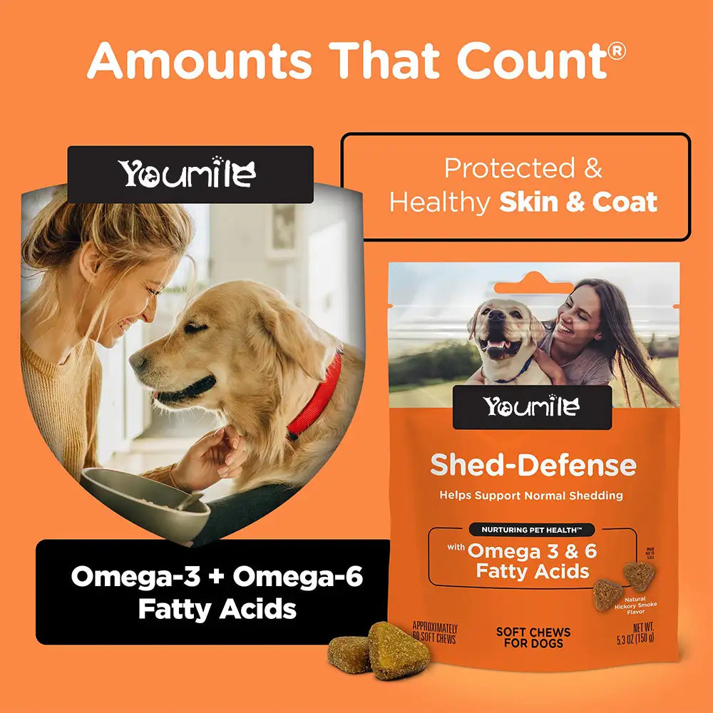 Shed-Defense Skin & Coat Supplement for Dogs – 60 Count Pouch with Omega-3 Fish Oil