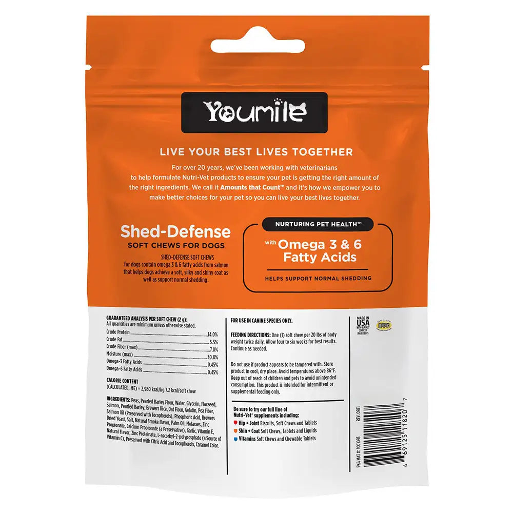 Shed-Defense Skin & Coat Supplement for Dogs – 60 Count Pouch with Omega-3 Fish Oil