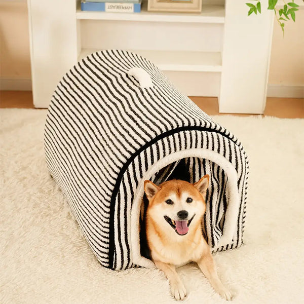 Striped Cave-Style Warm Deep Sleeping Snug Cat Cave Dog House