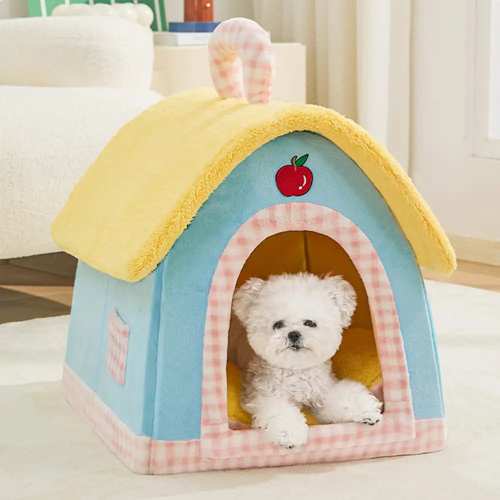 Vintage Plaid Cozy Plush Warm Foldable Cat Cave Dog House
