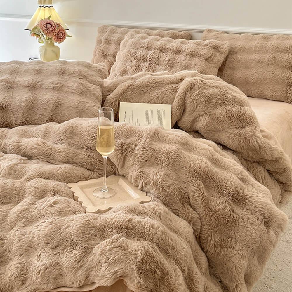 Ensemble de draps épais en fausse fourrure de lapin Puffy Comfort