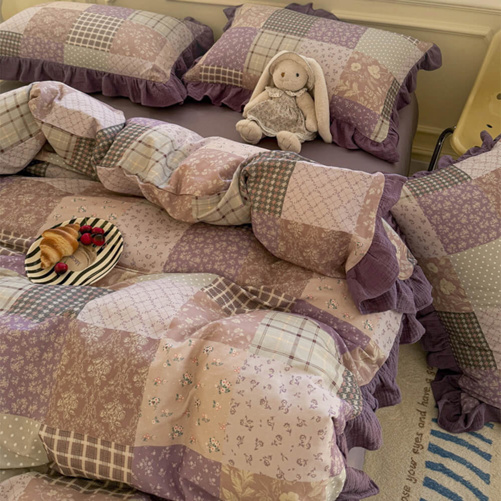 Romantic Colorblock Double Cotton Lace Bed Sheet Set