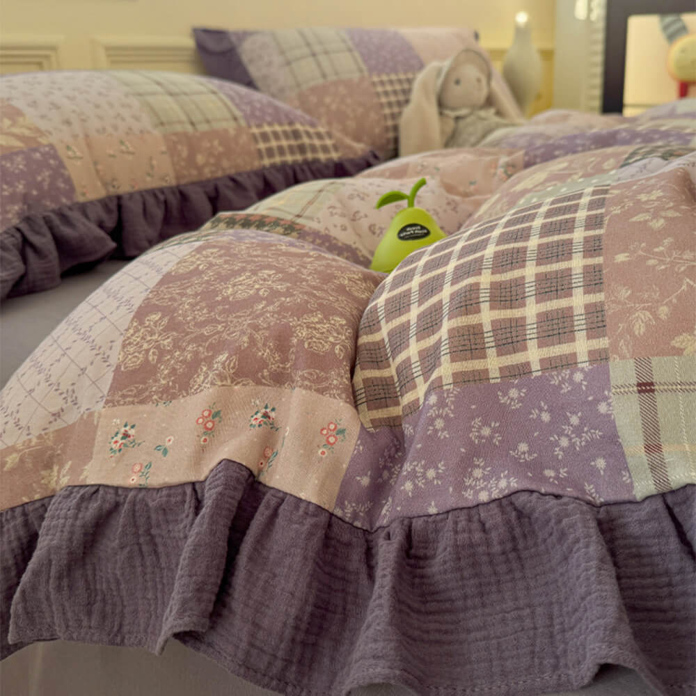Romantic Colorblock Double Cotton Lace Bed Sheet Set